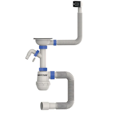 Сифон для кухни Mixxus SK-02-B 3 1/2"x40 с нерж.сеткой, отводом для стиральной машины, гибким прямо
