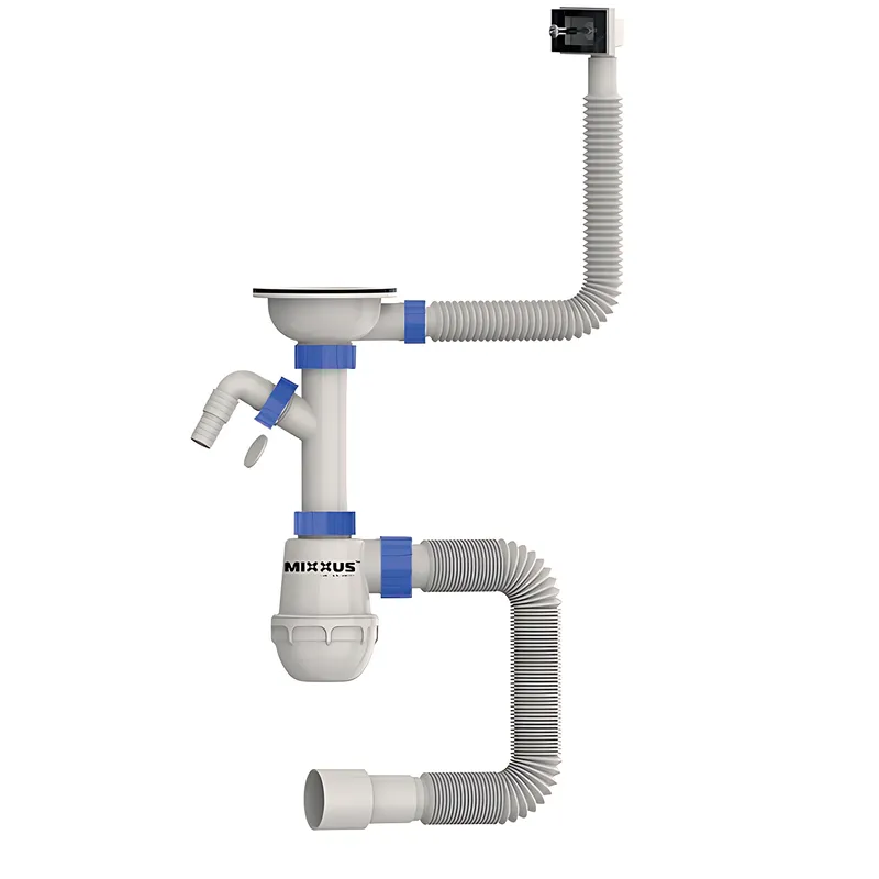 Сифон для кухни Mixxus SK-02-B 3 1/2"x40 с нерж.сеткой, отводом для стиральной машины, гибким прямо