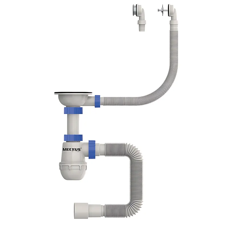 Сифон для кухни Mixxus SK-07-A 3 1/2"x40 с нерж.сеткой, гибким круг. переливом