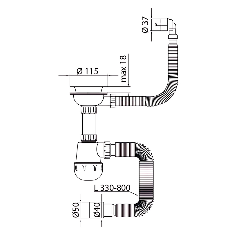 Сифон для кухни Mixxus SK-07-A 3 1/2"x40 с нерж.сеткой, гибким круг. переливом