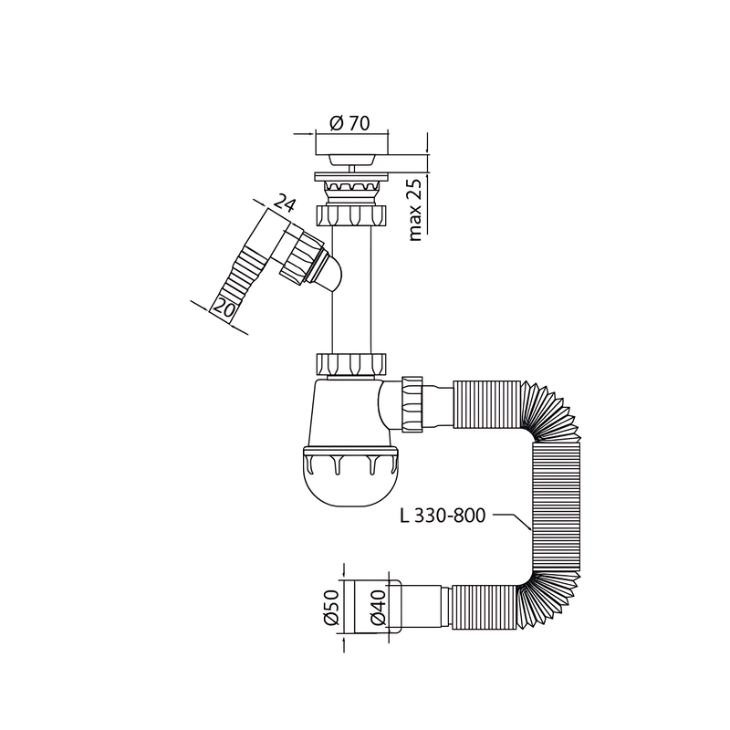 Сифон для кухни Mixxus SK-01-B 1 1/2"x40 с литым выпуском и отводом для стиральной машины