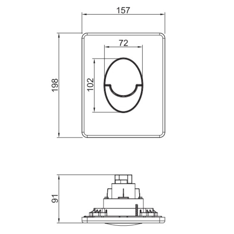 Панель смыва пластиковая Koer KT-0606-07 157x198x3mm, закругленная кнопка (цвет графит)