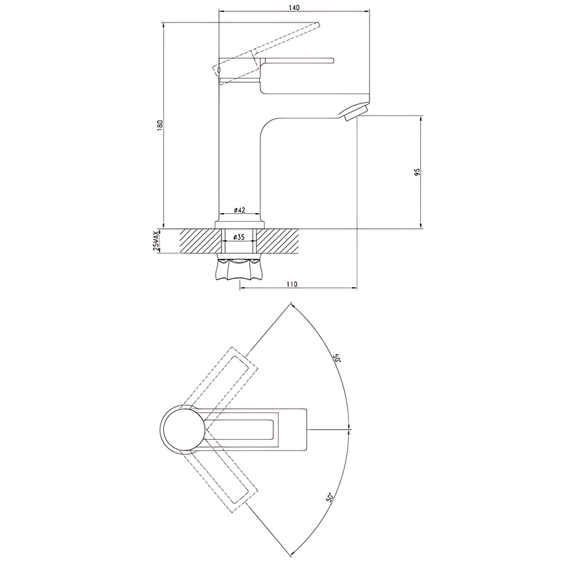 Смеситель для умывальника Zerix NEL1-125