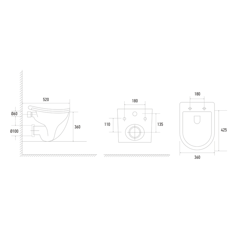 Унитаз подвесной эргономичный Koer TT-0101-T3 520x360x360mm система смыва TORNADO 3.0