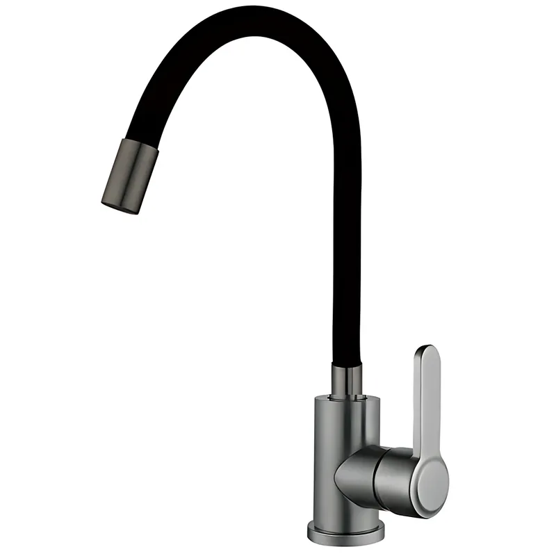 Смеситель для кухни с силиконовым изливом Champion EZA-011 Graphite REFL.Black из нерж.стали (излив