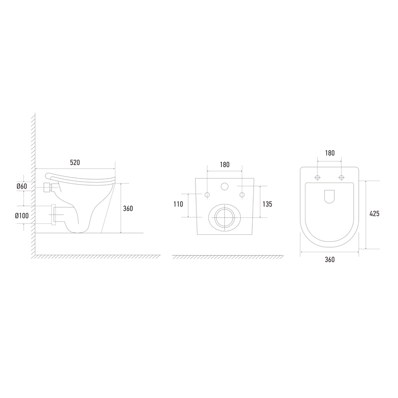 Унитаз подвесной эргономичный Koer TT-0102-T3 520x360x360mm система смыва TORNADO 3.0