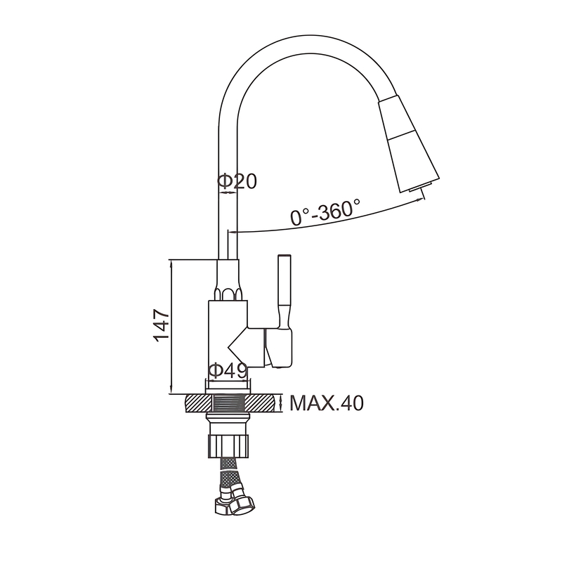 Смеситель для кухни Zerix ATRIUM-011-T REFL.BLACK (Цвет хром+силик.вылив черный)
