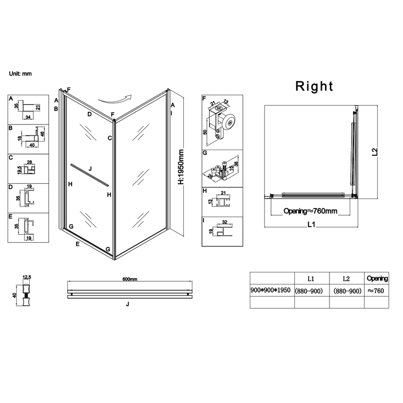 Душевая кабина без поддона Koer SR SC09-90x90x200-R-TR-12 прозрачное стекло Easy Clean 6мм Матовое