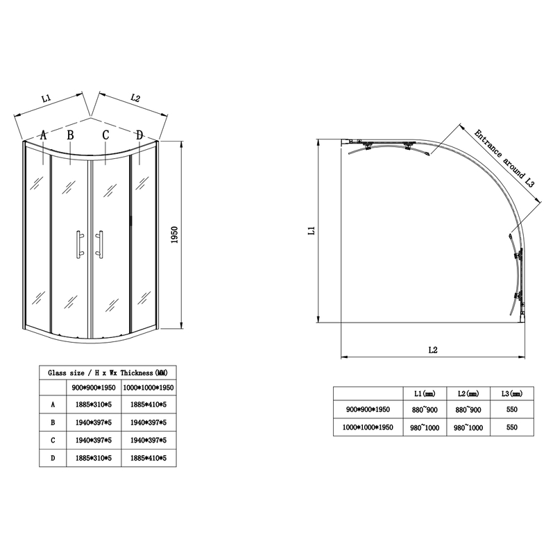 Душевая кабина без поддона Koer SR SC04-90x90x195-TR-12 прозрачное стекло Easy Clean 5мм Матовое зо