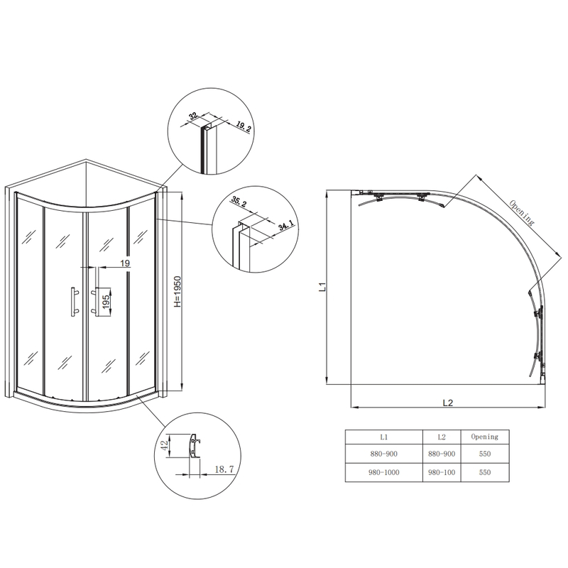 Душевая кабина без поддона Koer SR SC04-90x90x195-TR-12 прозрачное стекло Easy Clean 5мм Матовое зо