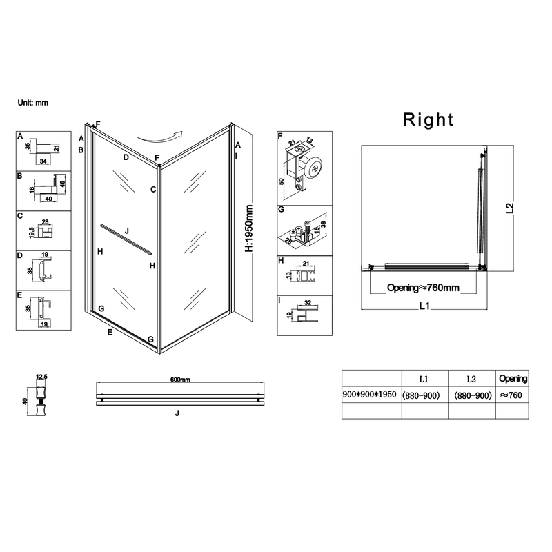 Душевая кабина без поддона Koer SR SC09-90x90x200-R-TR-01 прозрачное стекло Easy Clean 6мм Хром (KR