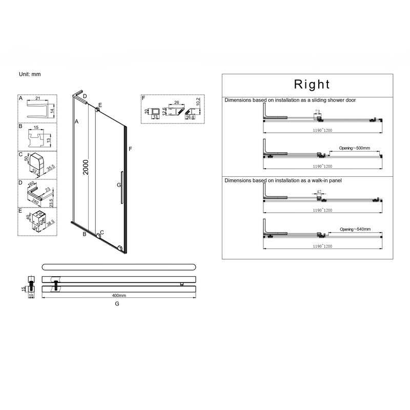 Дверь в нишу Walk-In раздвижная Koer SR SD07-120x200-R-TR-01 прозрачное стекло Easy Clean 8мм Хром