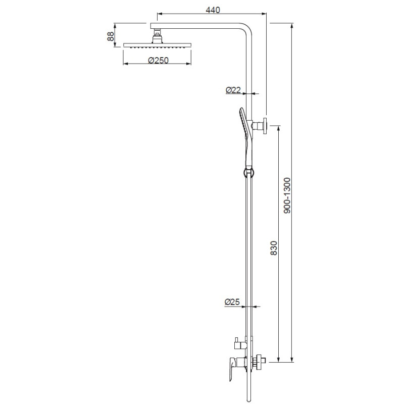 Душевая колонна со смесителем Koer KB-52028-01, 2 функции