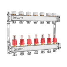 Коллектор с расходомером и термостатическими клапанами Roho R804-07M - 1"х 7 вых.