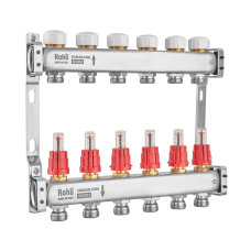 Коллектор с расходомером и термостатическими клапанами Roho R804-06M - 1"х 6 вых.