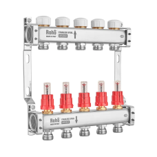 Коллектор с расходомером и термостатическими клапанами Roho R804-05M - 1"х 5 вых.