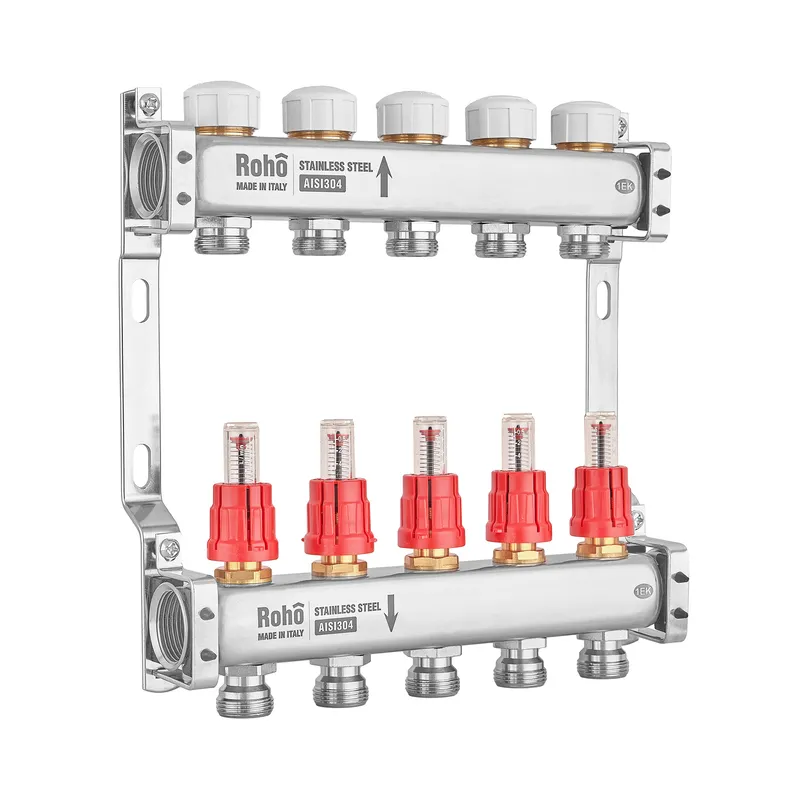 Коллектор с расходомером и термостатическими клапанами Roho R804-05M - 1"х 5 вых.
