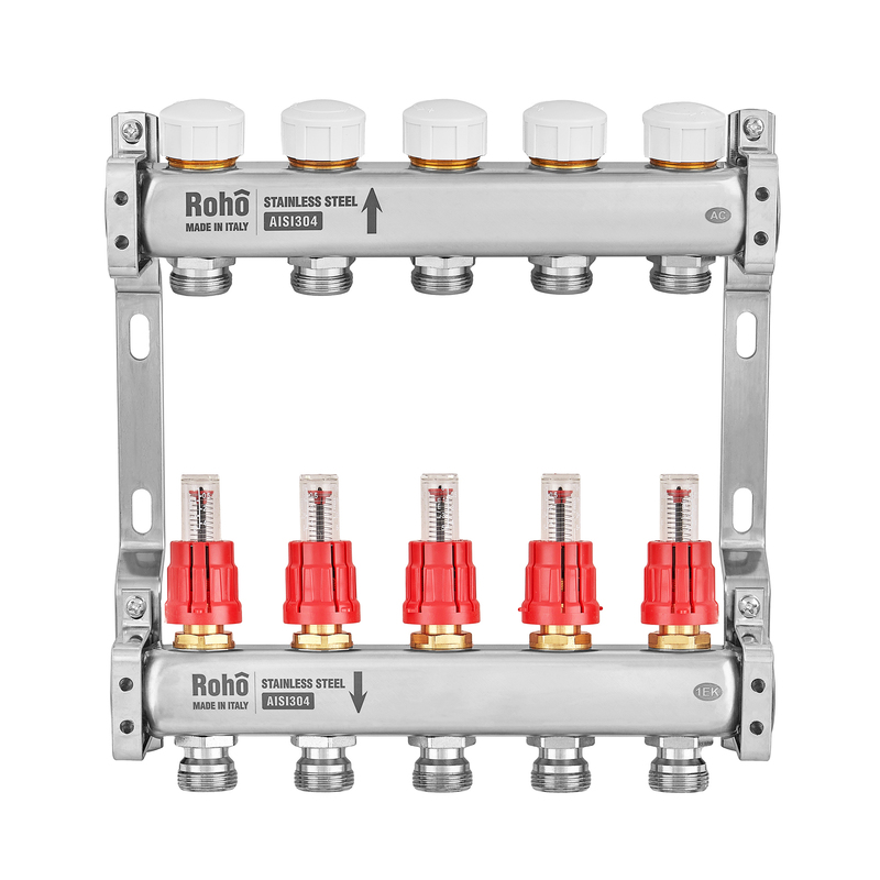 Коллектор с расходомером и термостатическими клапанами Roho R804-05M - 1"х 5 вых.