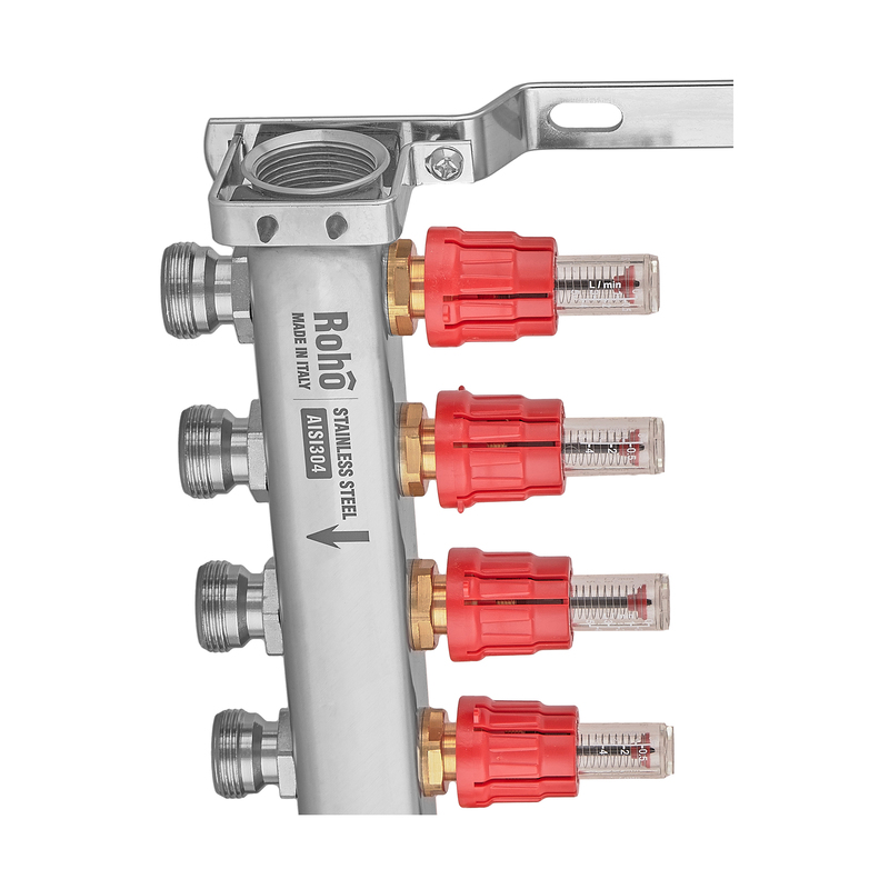 Коллектор с расходомером и термостатическими клапанами Roho R804-05M - 1"х 5 вых.