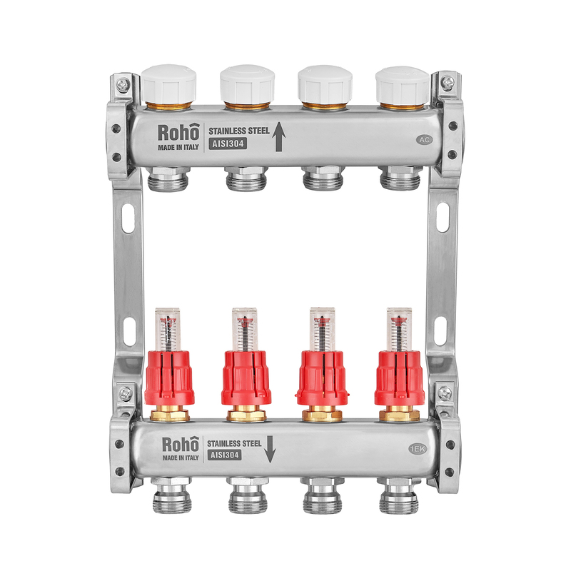 Коллектор с расходомером и термостатическими клапанами Roho R804-04M - 1"х 4 вых.