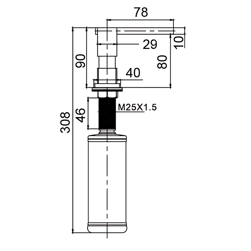 Дозатор для жидкого мыла врезной KOER SDB-02-02 цвет нерж.стали (300 мл)