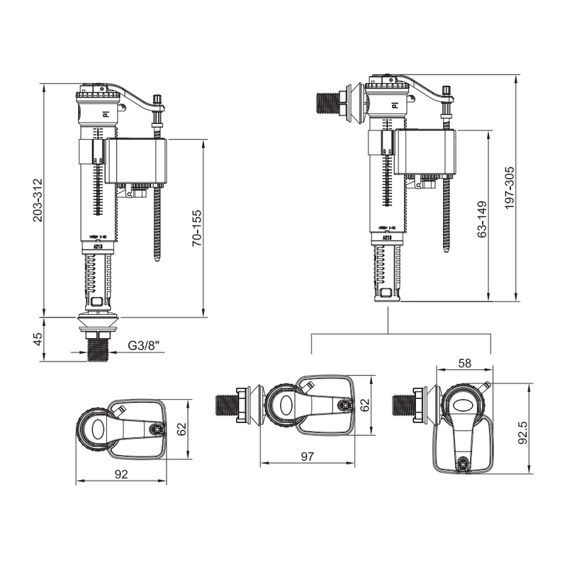 Комплект арматуры Koer KT-0304-3/8": наполнительная с универс. подв. + Холдер для таблеток для унит