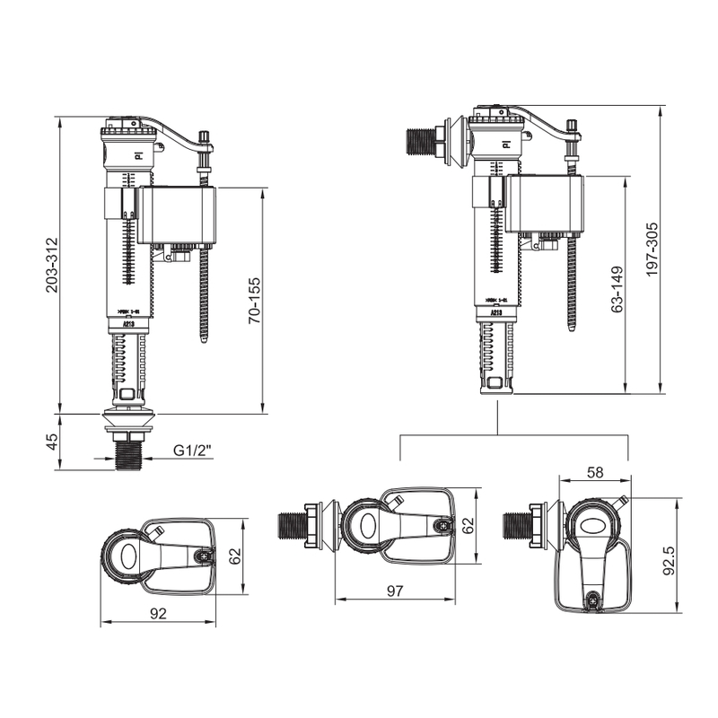 Комплект арматуры Koer KT-0304-1/2": наполнительная с универс. подв. + Холдер для таблеток для унит