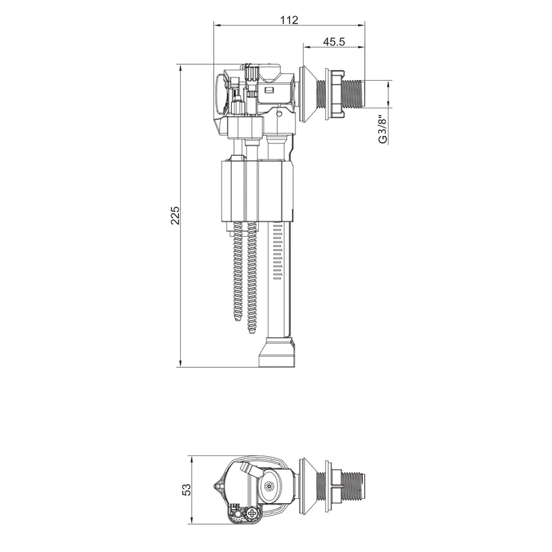 Арматура наполнительная Koer KT-0107-3/8" с боковой подводкой и латунной резьбой 3/8"