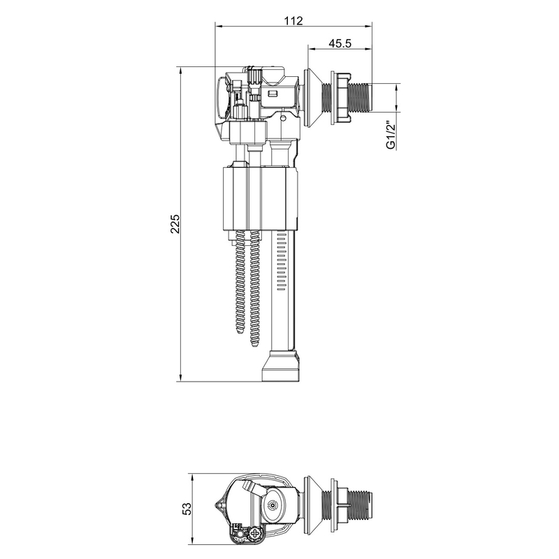 Арматура наполнительная Koer KT-0107-1/2" с боковой подводкой и латунной резьбой 1/2"