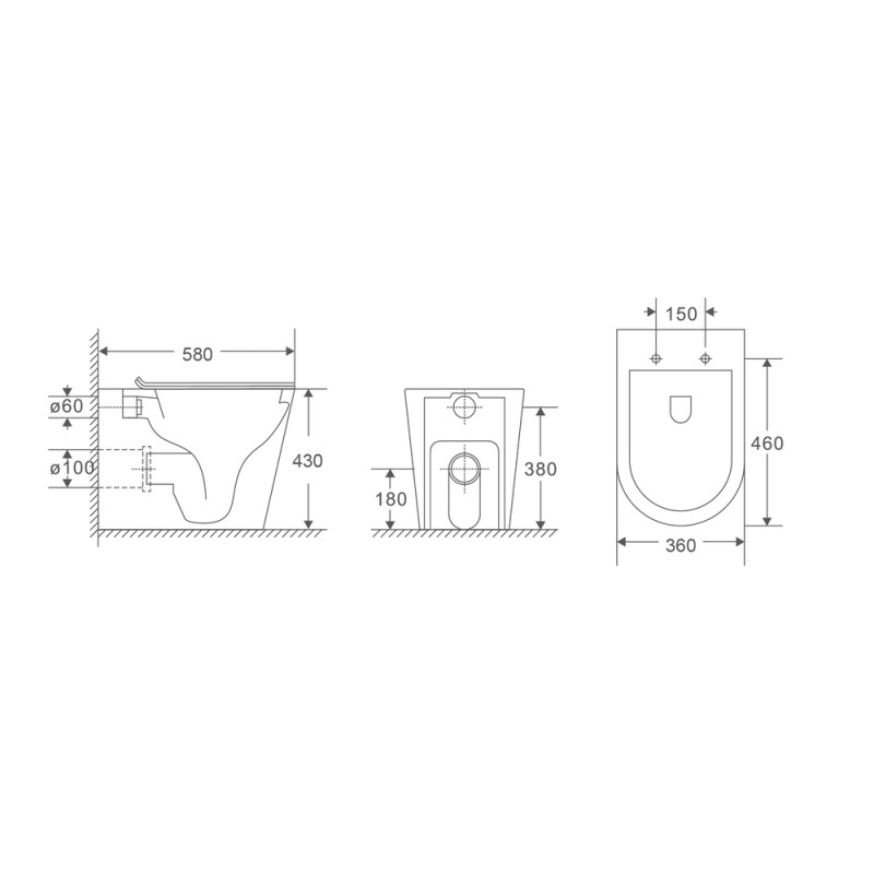Унитаз напольный безбачковой MIXXUS PREMIUM BEVEL-0701-T1 580х365х430mm, система смыва TORNADO 1.0