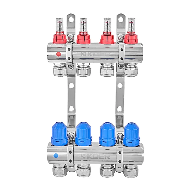 Коллекторный блок с расходомерами и евроконусами Koer KR.1210-4 - 1"x4 WAYS
