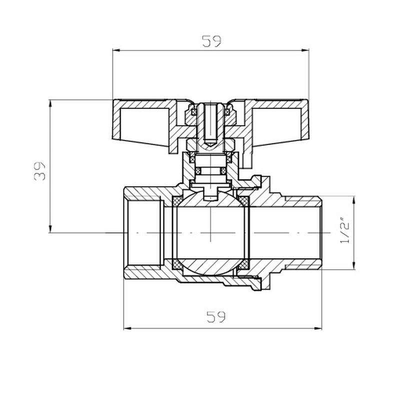 Кран шаровой ГШМ Koer Extreme KE.218-15 - 1/2" FM ручка "бабочка" красная