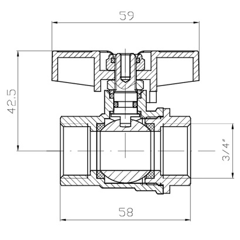 Кран шаровый ГГМ Koer Extreme KE.217-20 - 3/4" FF ручка "бабочка" красная
