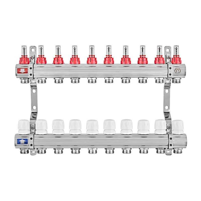 Коллекторный блок с расходомерами EUROPRODUCT EP.B3110-10-1 «x10 (корп. латунь)