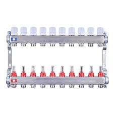 Коллекторный блок с расходомерами Nolf NF.2100-10S 1"x10 (корпус нержавеющая сталь)