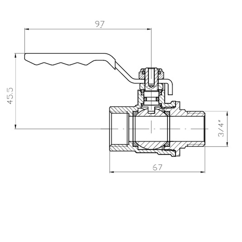 Кран шаровой ГШВ Koer Extreme KE.215-20 - 3/4" FM ручка "рычаг" красная