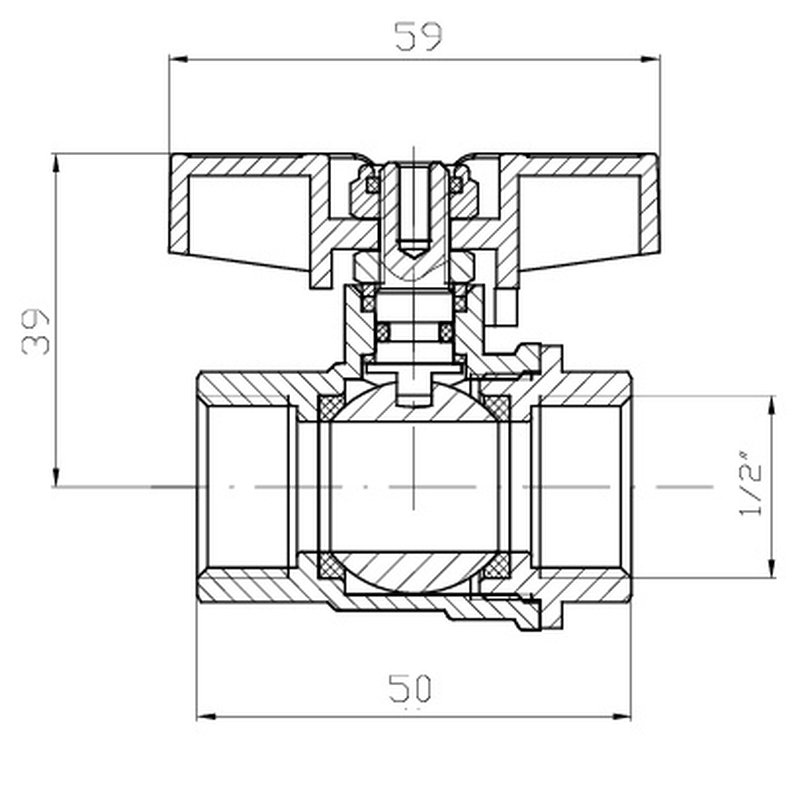 Кран шаровый ГГМ Koer Extreme KE.217-15 - 1/2" FF ручка "бабочка" красная