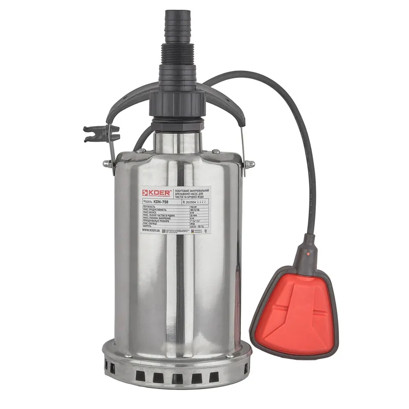 Дренажный насос Koer KDN-750 корпус нержавеющая сталь Н=9М, Q=10,6кбМ, P=750 Вт