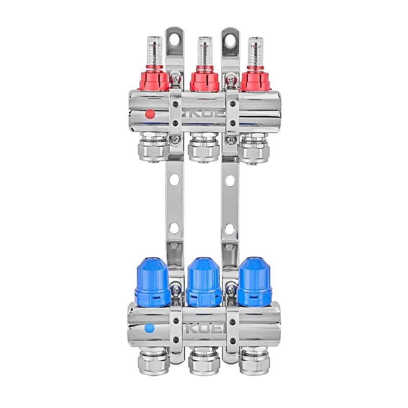 Коллекторный блок с расходомерами и евроконусами Koer KR.1210-3 - 1"x3 WAYS