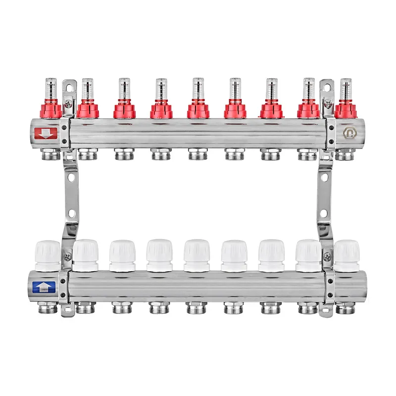 Коллекторный блок с расходомерами EUROPRODUCT EP.B3110-09-1 «x9 (корп. латунь)