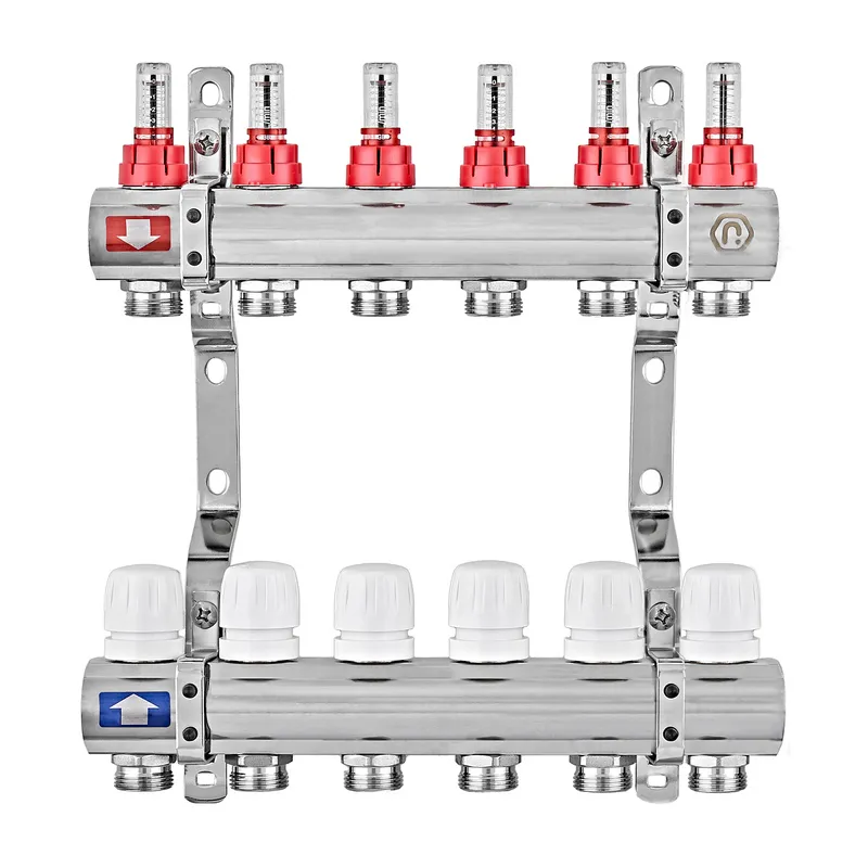 Коллекторный блок с расходомерами EUROPRODUCT EP.B3110-06-1 «x6 (корп. латунь)