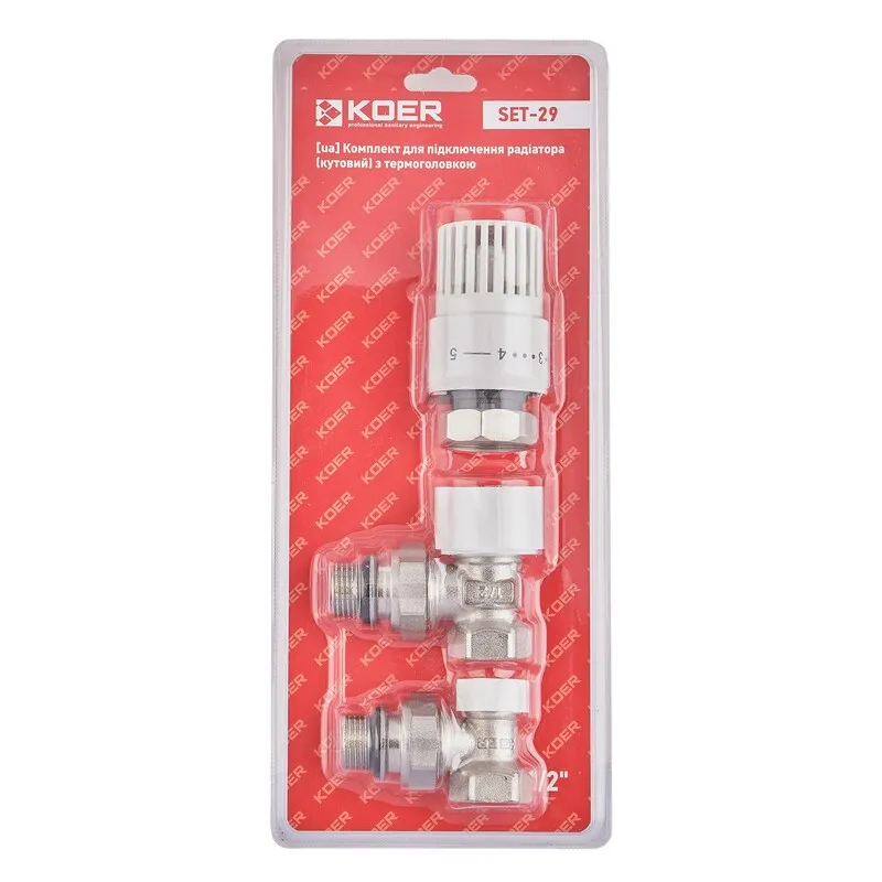 Комплект для подключения радиатора Koer SET-29 - 1/2'' (угловой) с термоголовкой
