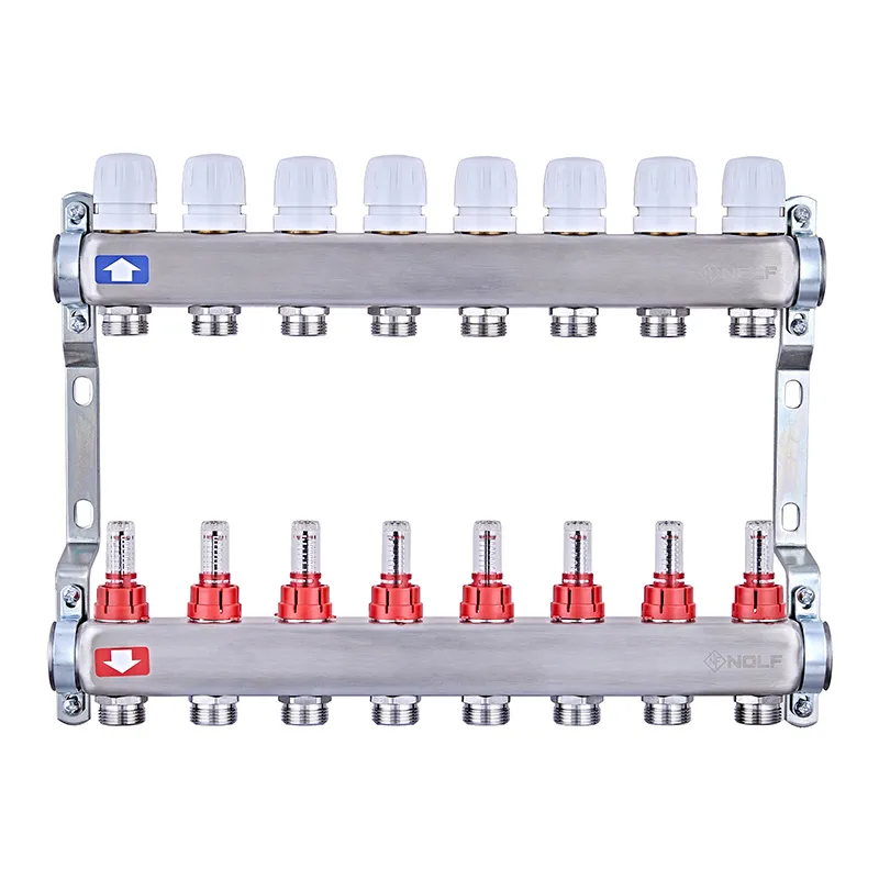 Коллекторный блок с расходомерами Nolf NF.2100-08S 1"x8 (корпус нержавеющая сталь)