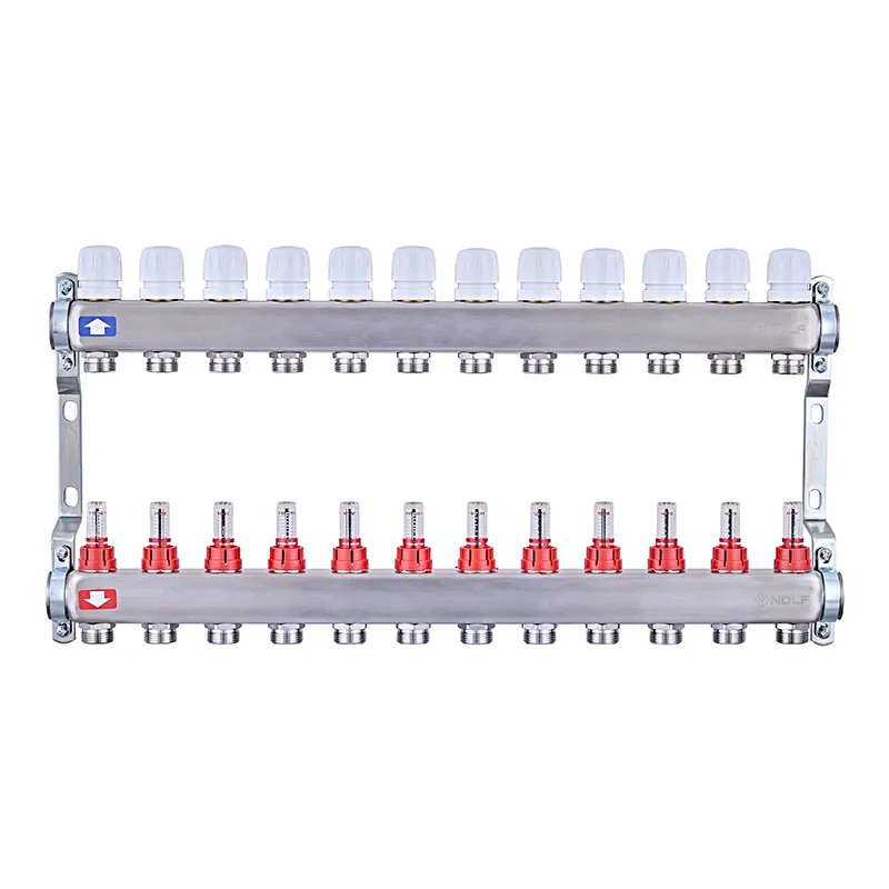 Коллекторный блок с расходомерами Nolf NF.2100-12S 1"x12 (корпус нержавеющая сталь)