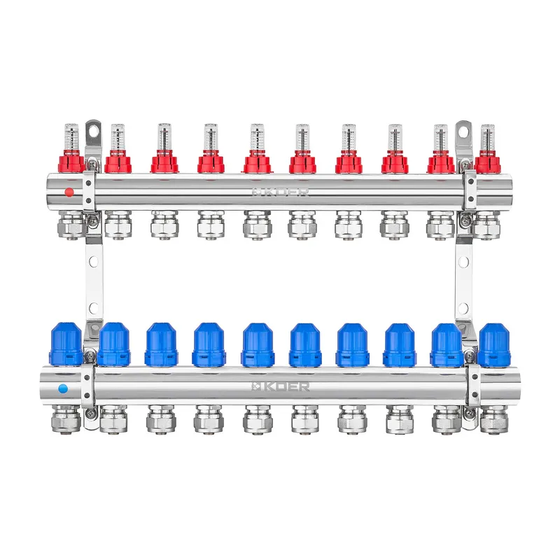 Коллекторный блок с расходомерами и евроконусами Koer KR.1210-10 - 1"x10 WAYS