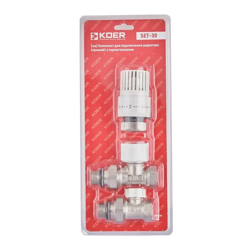 Комплект для подключения радиатора Koer SET-30 - 1/2'' (прямой) с термоголовкой
