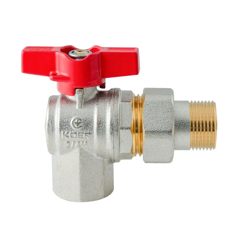 Кран с американкой угловой Koer Extreme KE.228-20 - 3/4" ручка "бабочка" красная