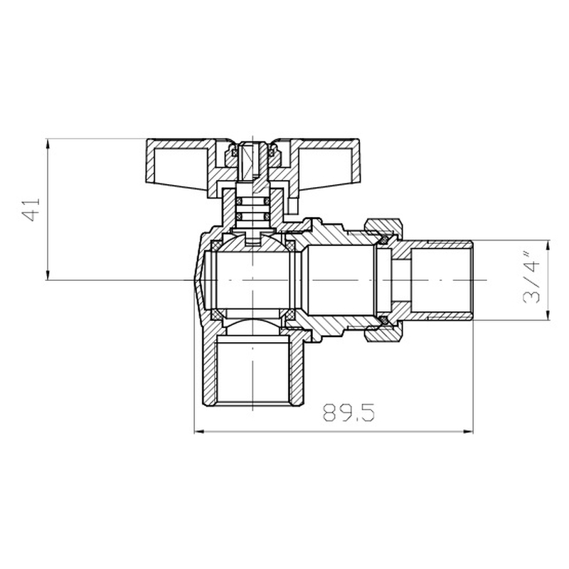 Кран с американкой угловой Koer Extreme KE.228-20 - 3/4" ручка "бабочка" красная