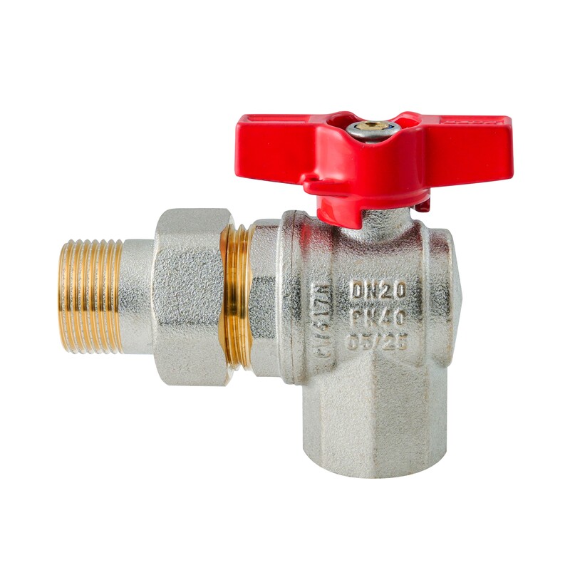 Кран с американкой угловой Koer Extreme KE.228-20 - 3/4" ручка "бабочка" красная