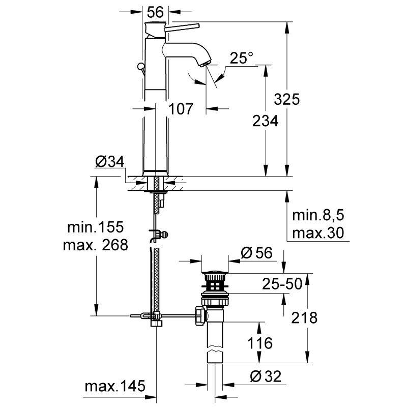 Смеситель на столешницу для раковины XL-размера Grohe BauClassic
